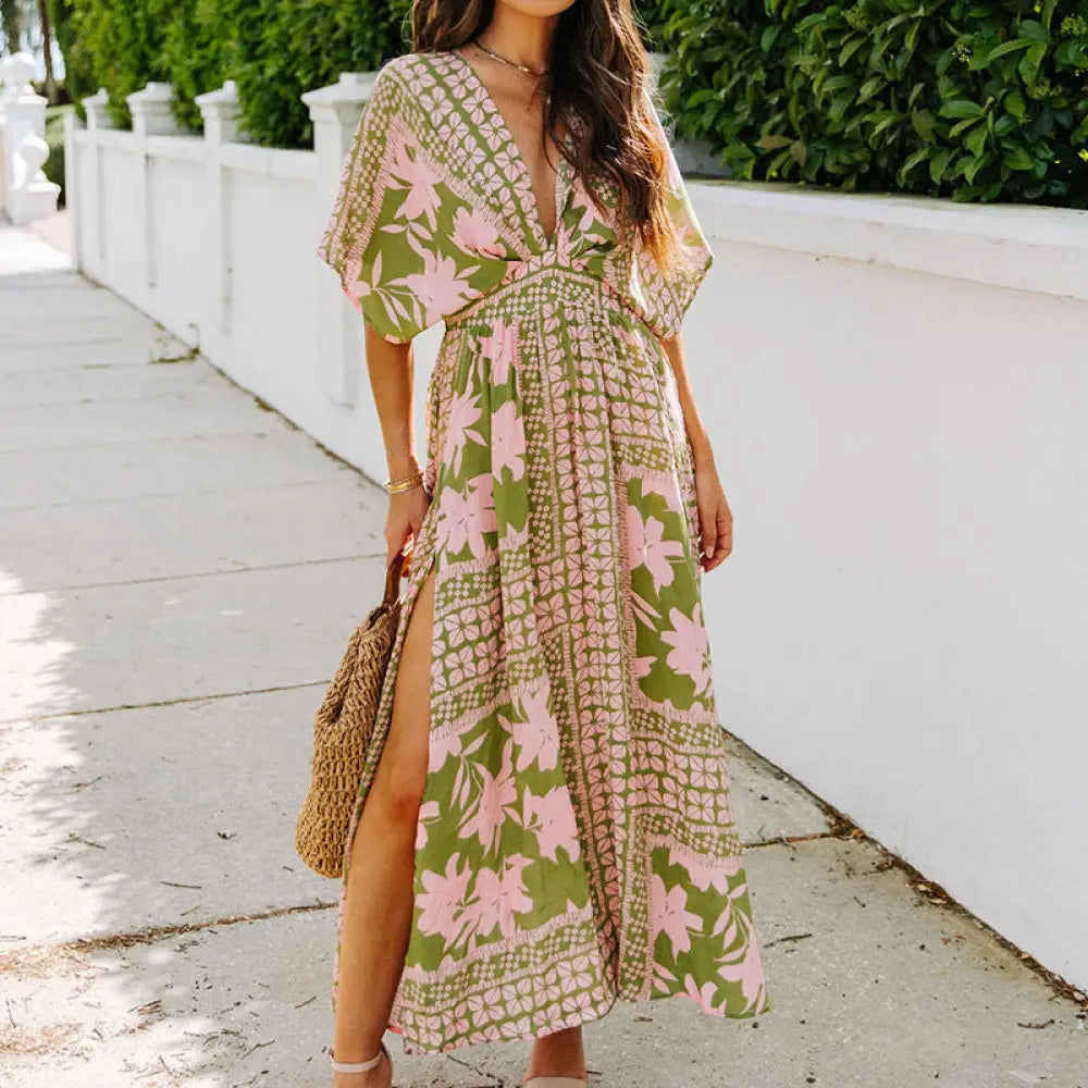 Boho Printed Batwing Dress – Soulful Style | same ANTHEM