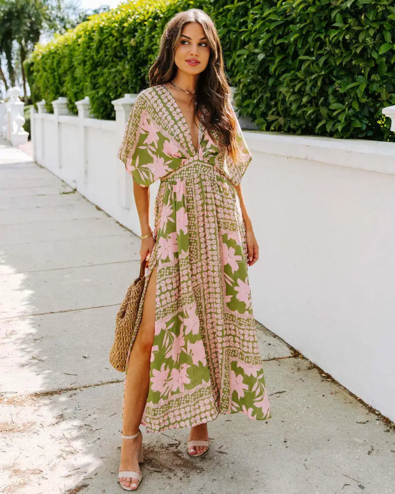 Boho Printed Batwing Dress – Soulful Style | same ANTHEM - Picture Color / L