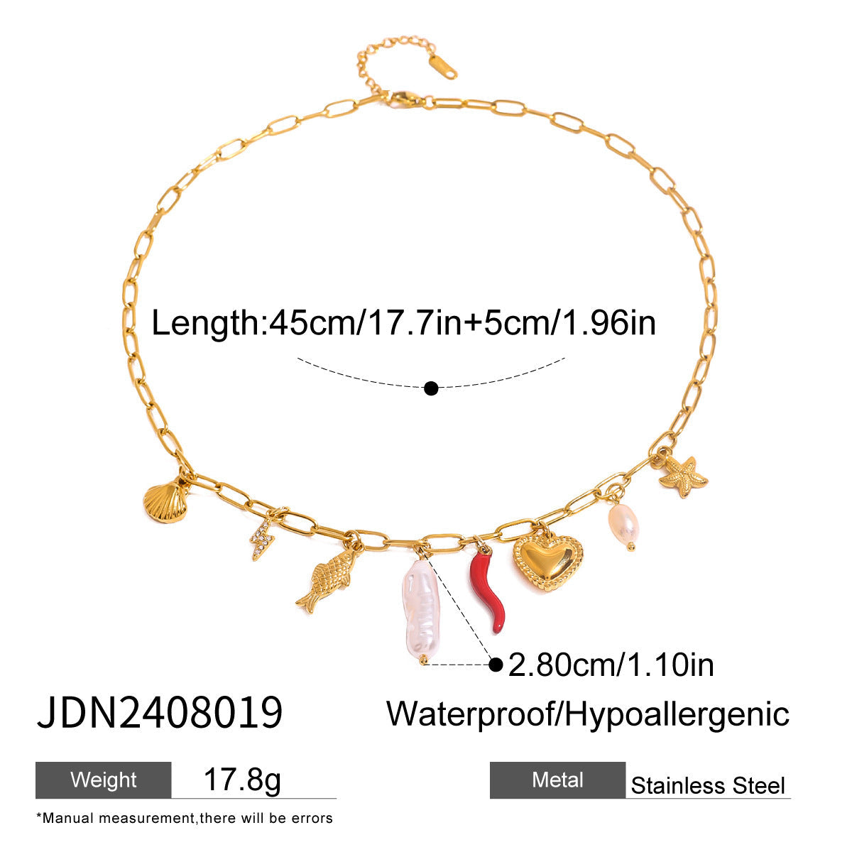 Boho Stainless Steel Pearl Necklace with Ceramic Pendant | Chic Everyday Jewellery | same ANTHEM - JDN2408019