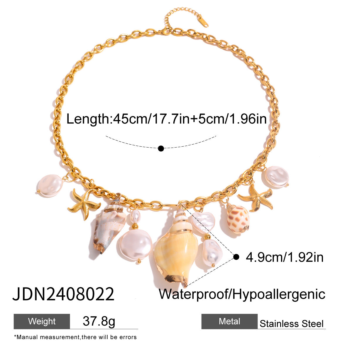 Boho Stainless Steel Pearl Necklace with Ceramic Pendant | Chic Everyday Jewellery | same ANTHEM - JDN2408022