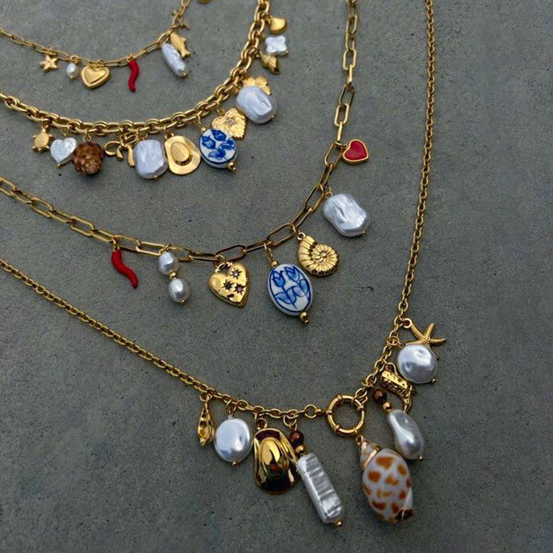 Boho Stainless Steel Pearl Necklace with Ceramic Pendant | Chic Everyday Jewellery | same ANTHEM