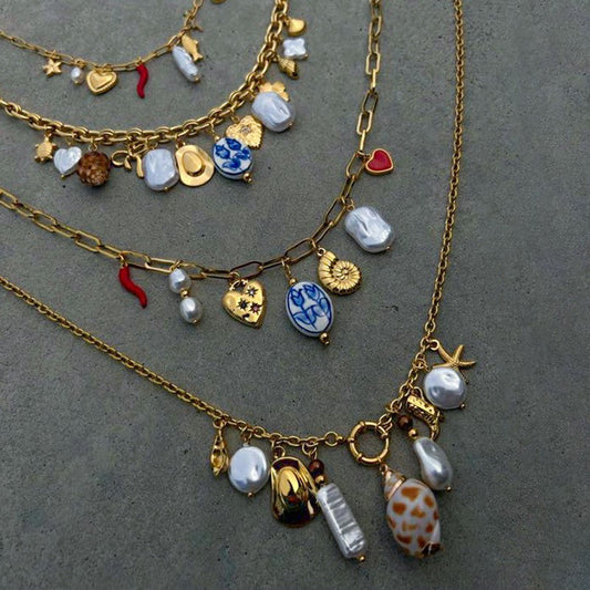 Boho Stainless Steel Pearl Necklace with Ceramic Pendant | Chic Everyday Jewellery | same ANTHEM