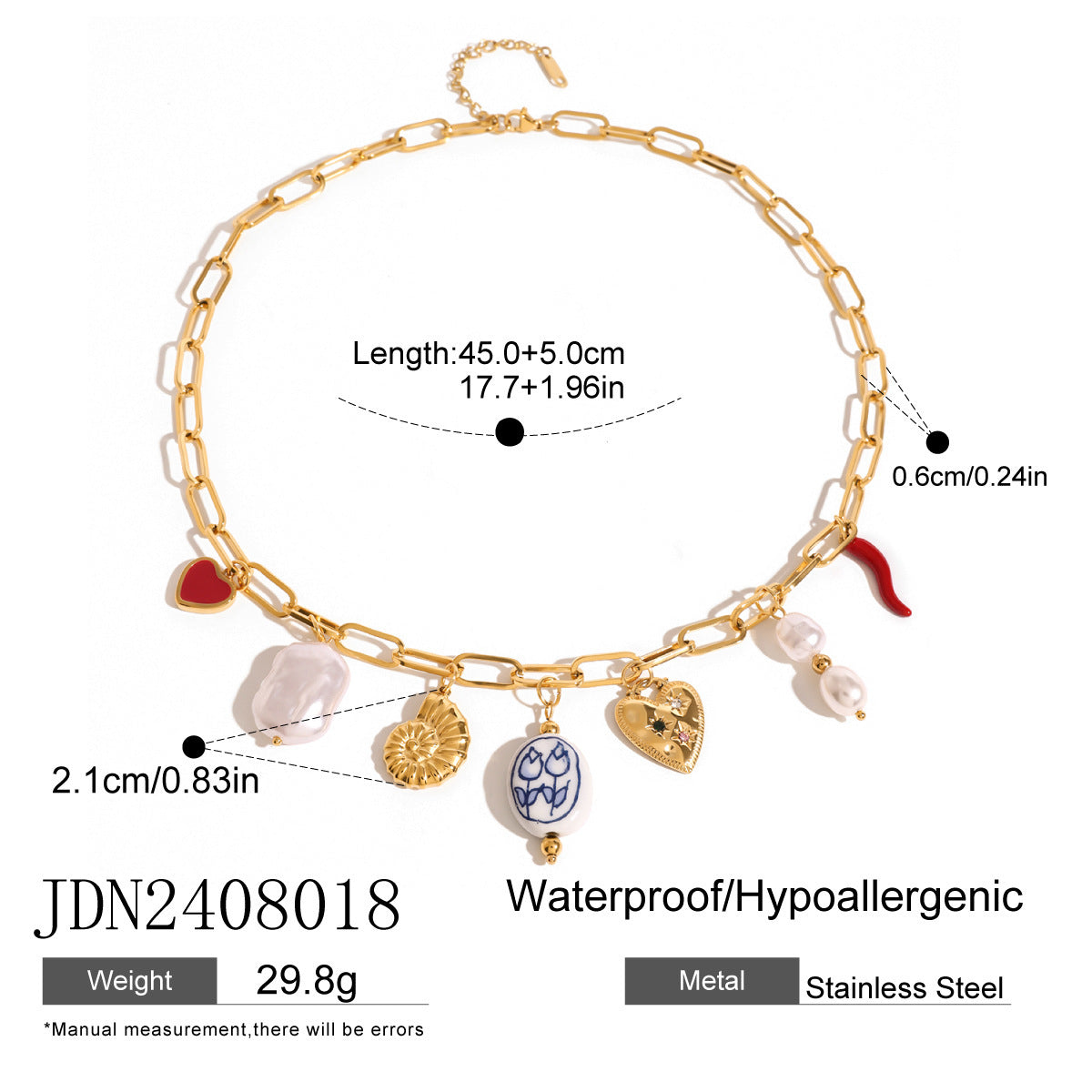 Boho Stainless Steel Pearl Necklace with Ceramic Pendant | Chic Everyday Jewellery | same ANTHEM - JDN2408018