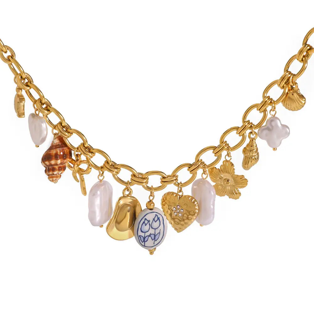 Boho Stainless Steel Pearl Necklace with Ceramic Pendant | Chic Everyday Jewellery | same ANTHEM