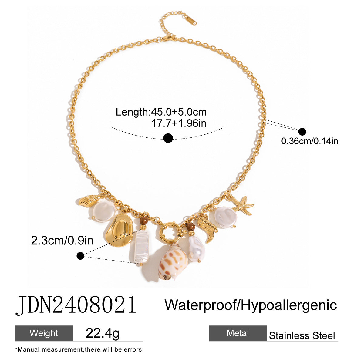 Boho Stainless Steel Pearl Necklace with Ceramic Pendant | Chic Everyday Jewellery | same ANTHEM - JDN2408021