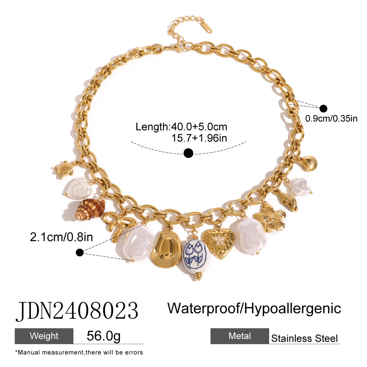 Boho Stainless Steel Pearl Necklace with Ceramic Pendant | Chic Everyday Jewellery | same ANTHEM - JDN2408023