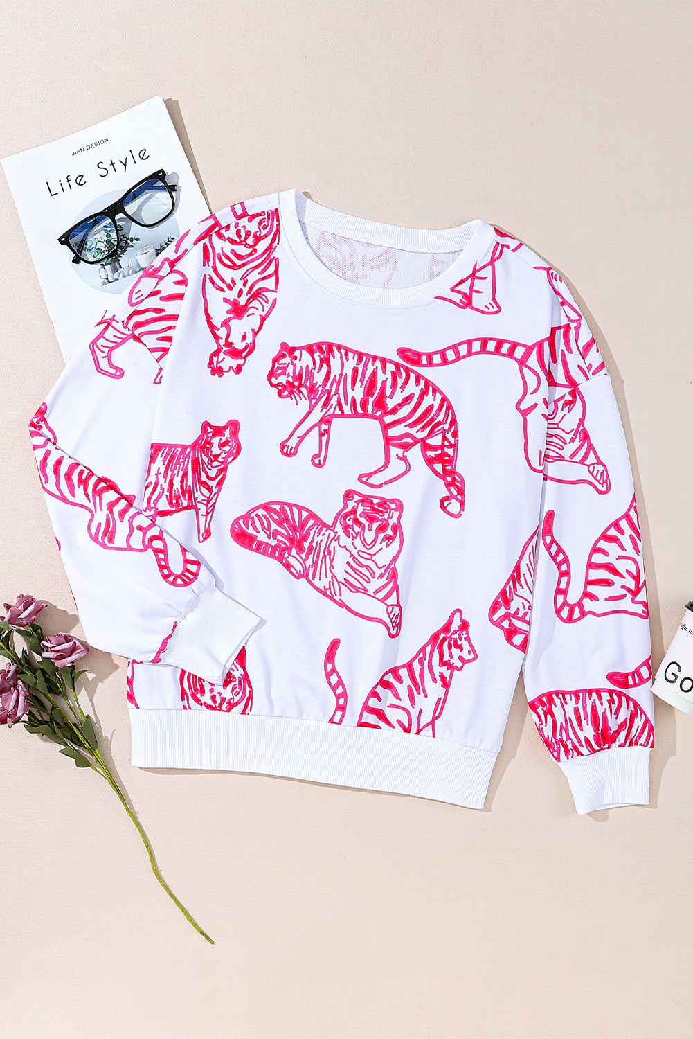 Bright White Pink Animal Print Sweatshirt – same ANTHEM | Dreamy Streetwear for Soulmates