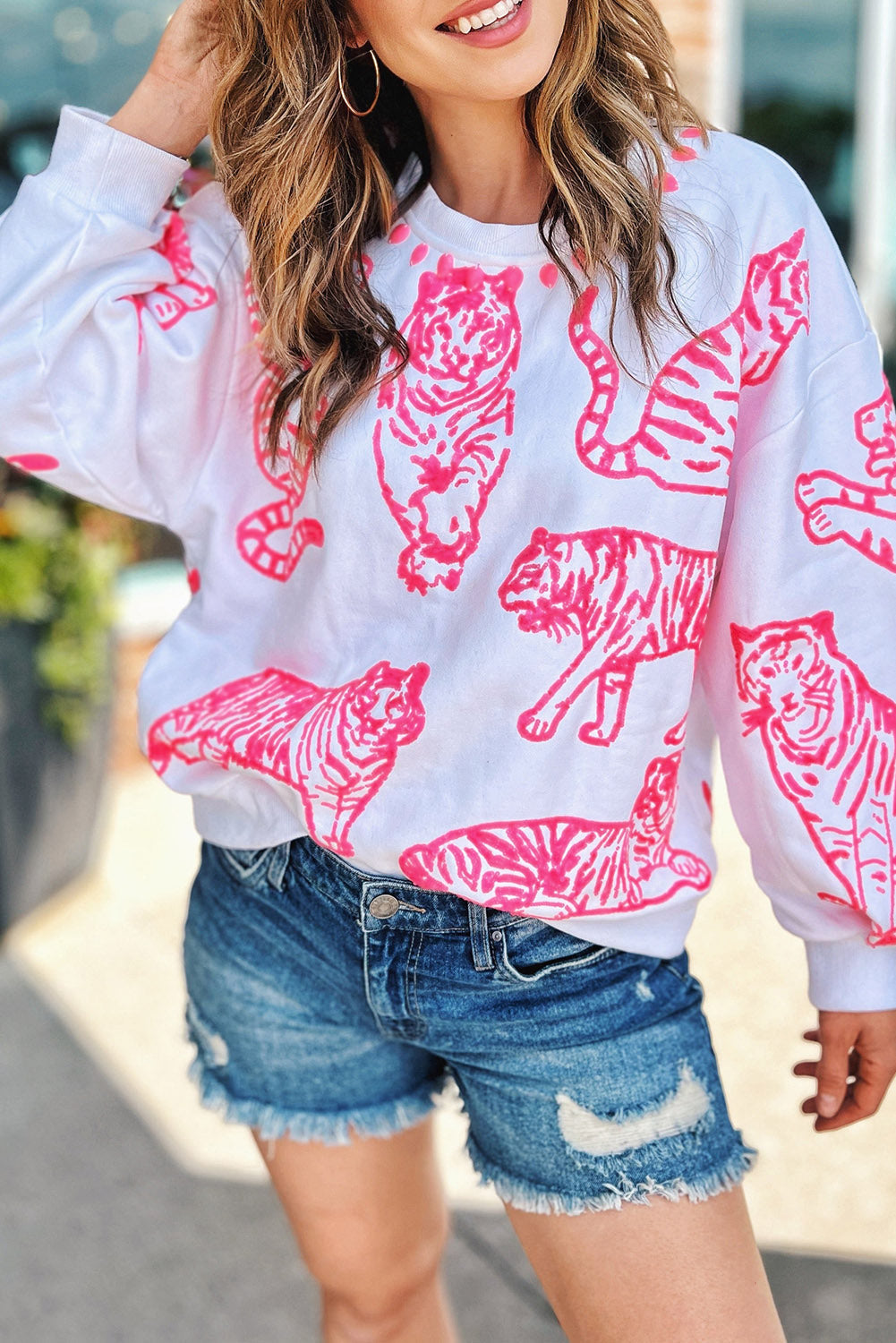 Bright White Pink Animal Print Sweatshirt – same ANTHEM | Dreamy Streetwear for Soulmates