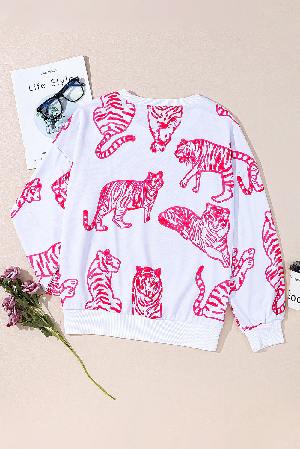 Bright White Pink Animal Print Sweatshirt – same ANTHEM | Dreamy Streetwear for Soulmates