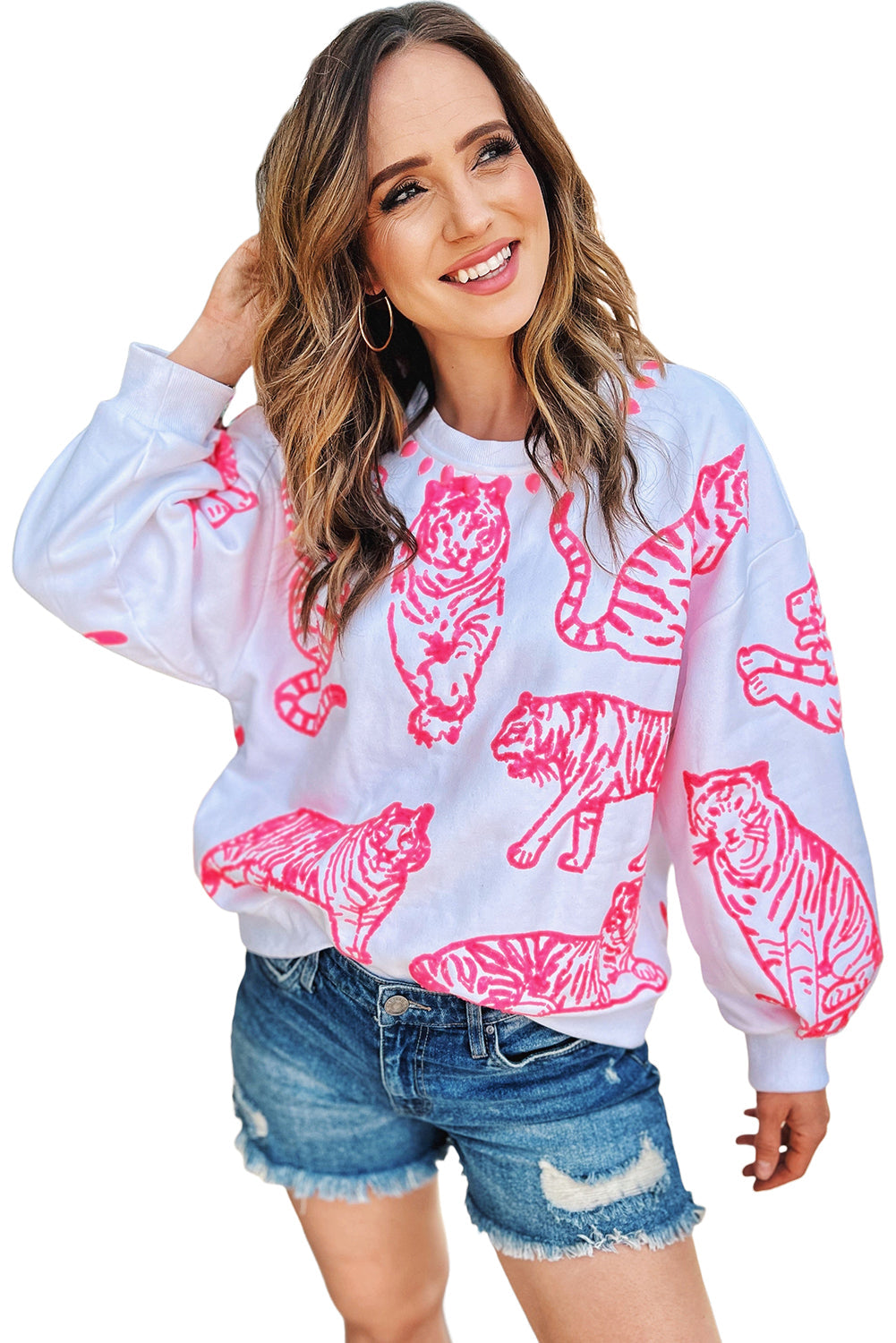Bright White Pink Animal Print Sweatshirt – same ANTHEM | Dreamy Streetwear for Soulmates