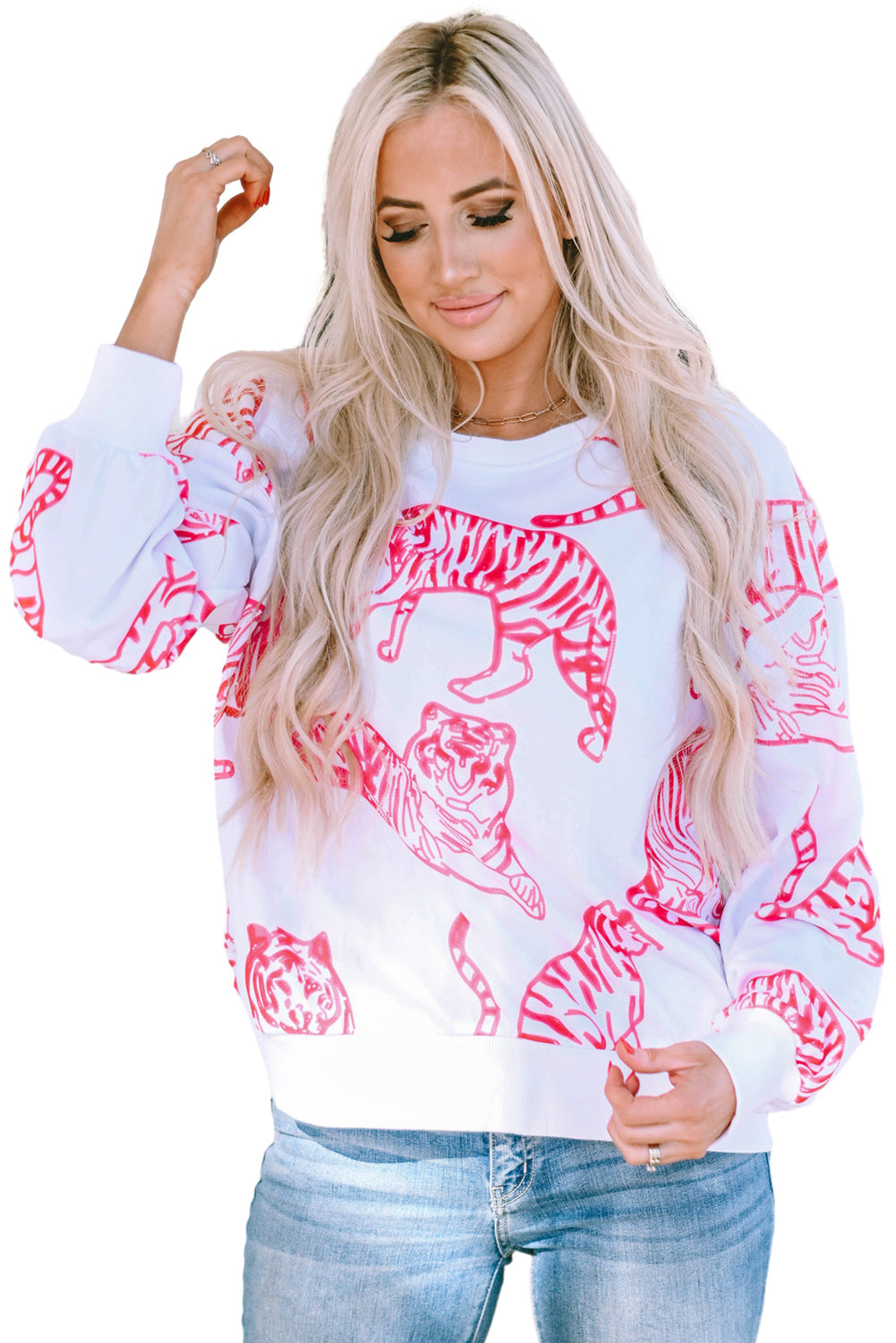 Bright White Pink Animal Print Sweatshirt – same ANTHEM | Dreamy Streetwear for Soulmates