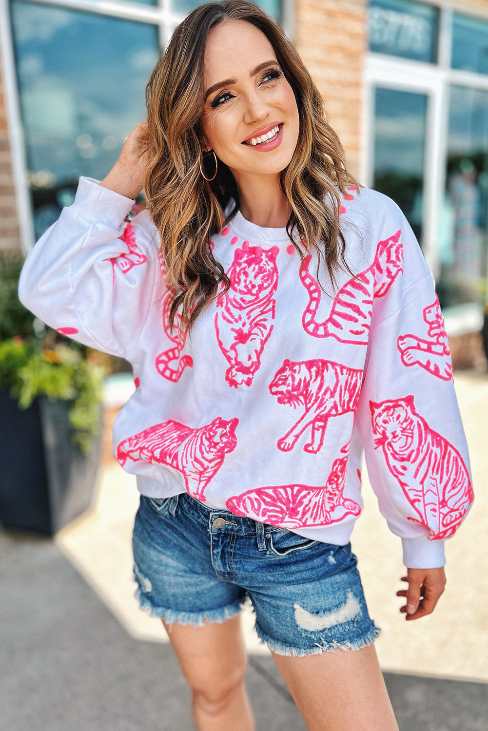 Bright White Pink Animal Print Sweatshirt – same ANTHEM | Dreamy Streetwear for Soulmates