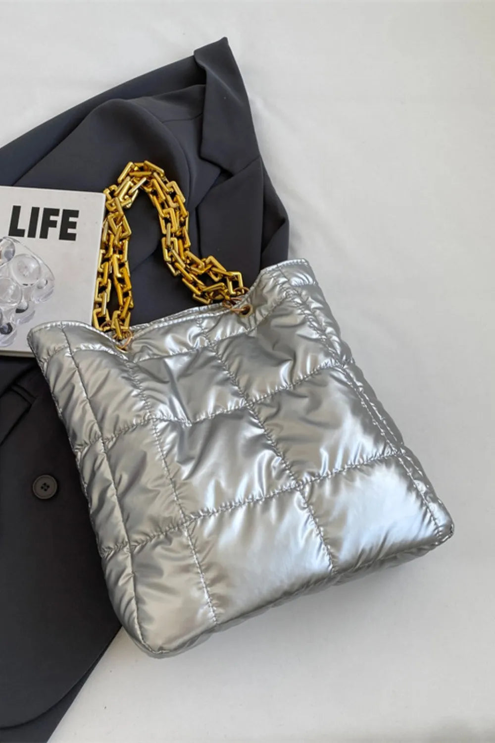 Bubble Texture Chain Handbag – Soulmate Streetwear Accessory | same ANTHEM - Silver / One Size