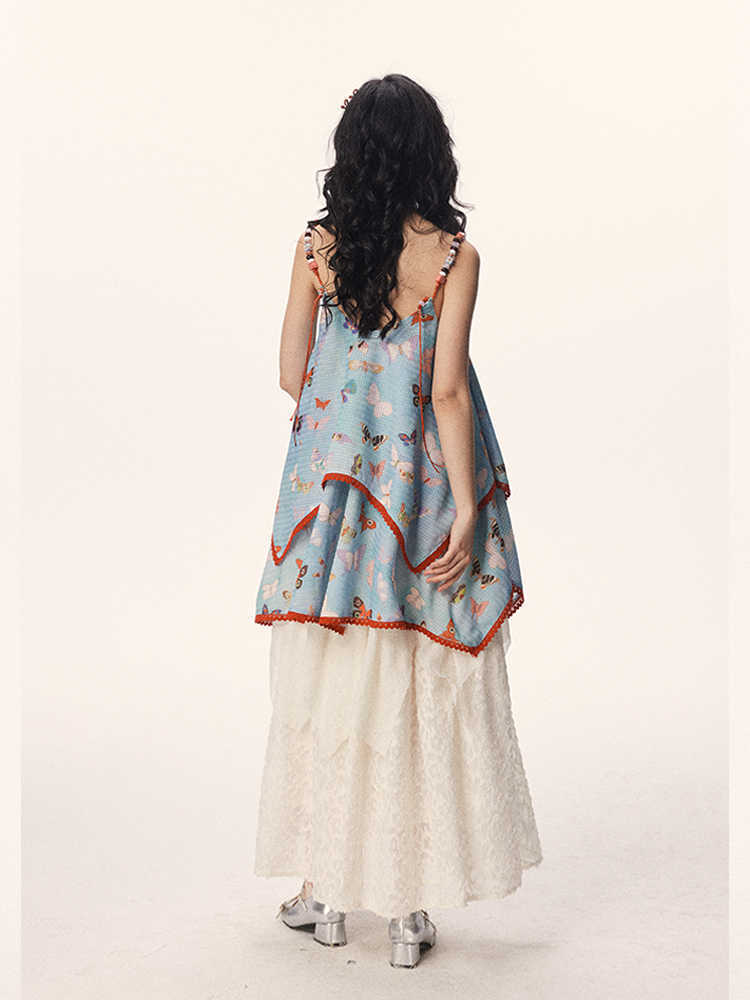 Butterfly Beaded Cute Girly Style Sling Short Dress - Bag