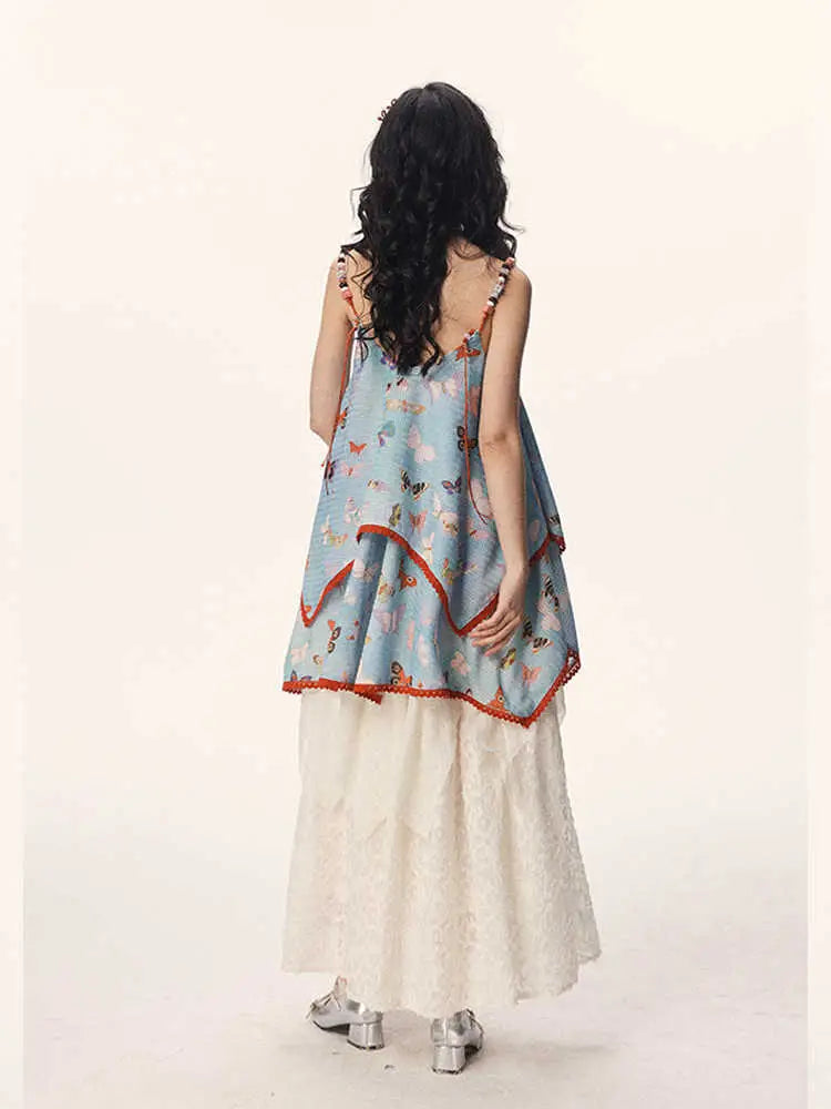 Butterfly Beaded Cute Girly Style Sling Short Dress - Bag