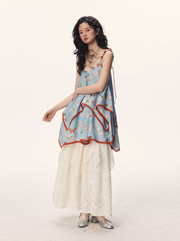 Butterfly Beaded Cute Girly Style Sling Short Dress - Blue / L - Bag