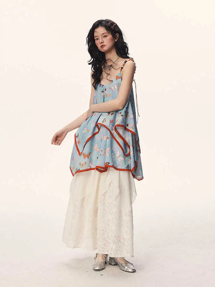 Butterfly Beaded Cute Girly Style Sling Short Dress - Blue / L - Bag