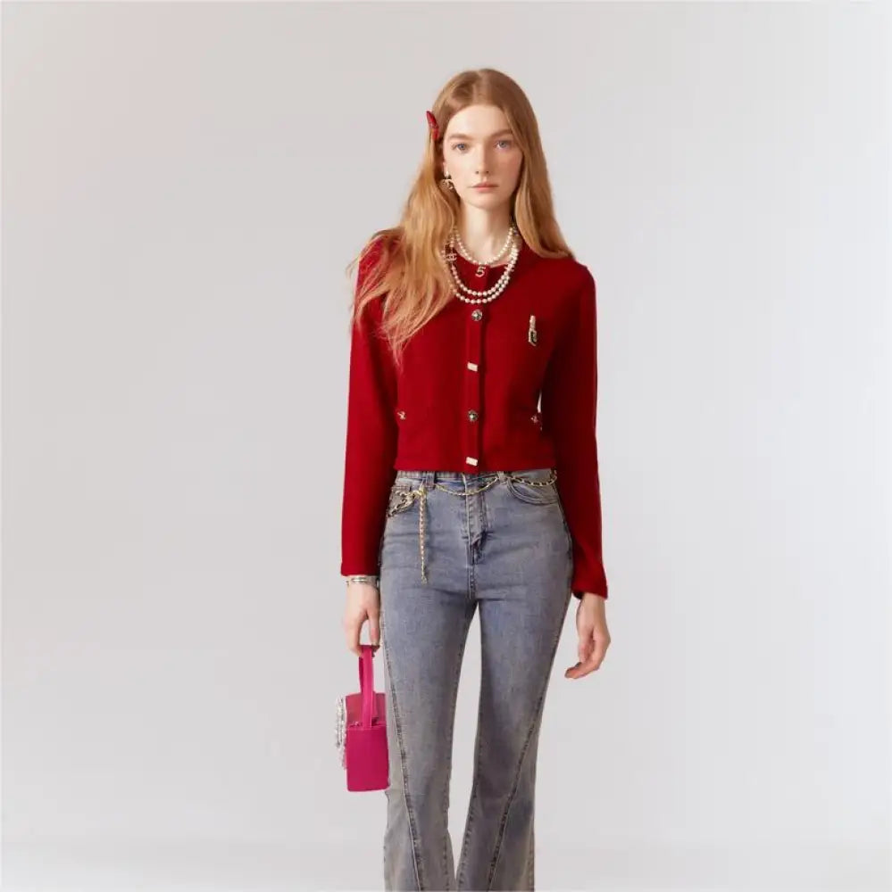 Femininity Button Up Sweater Coat Knitted Cardigan - Bag