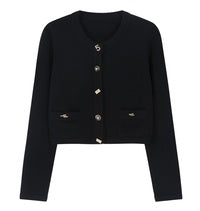 Femininity Button Up Sweater Coat Knitted Cardigan - Crewneck Knitwear Black / L - Bag