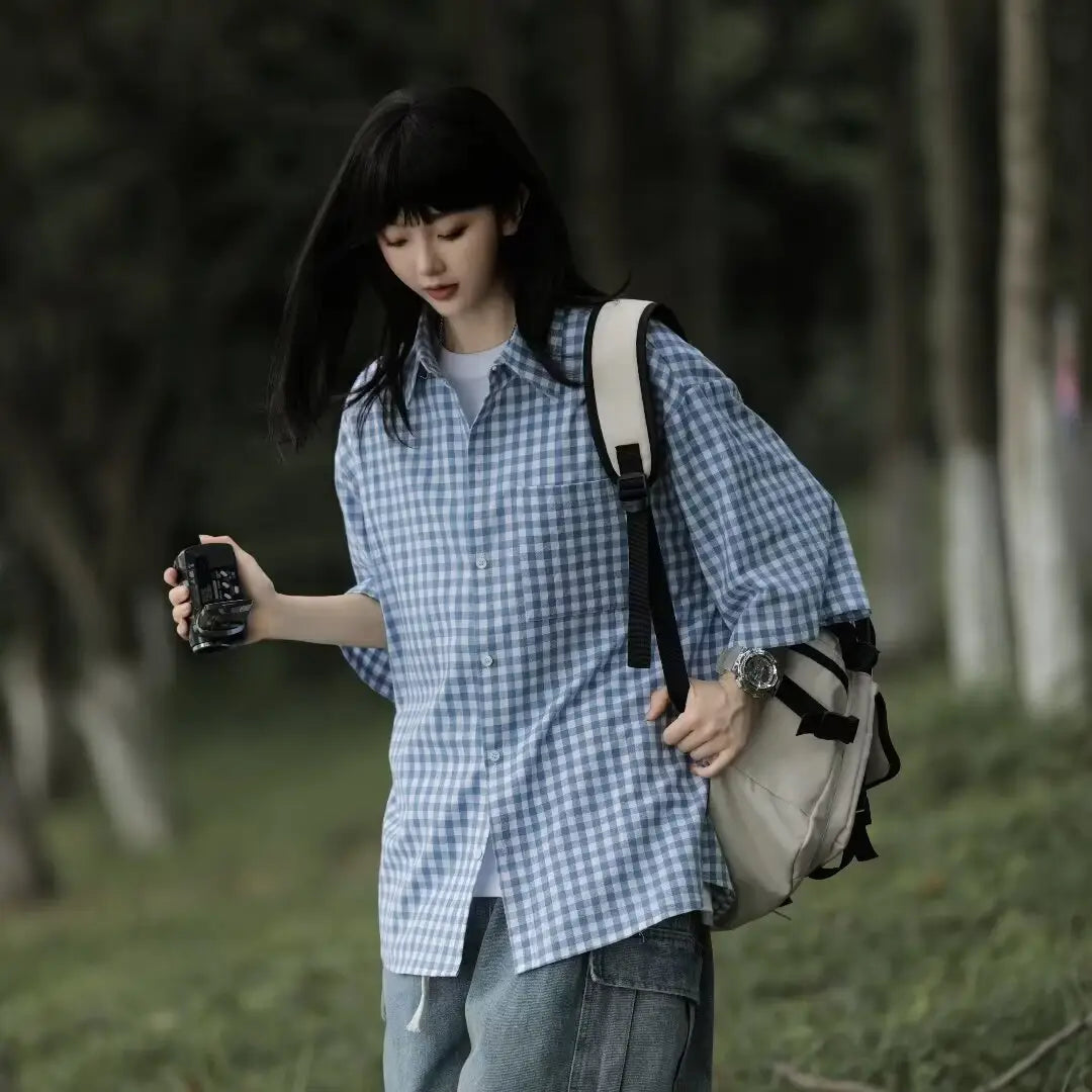 Retro Relaxed-fit Casual Three-quarter-sleeve Shirt