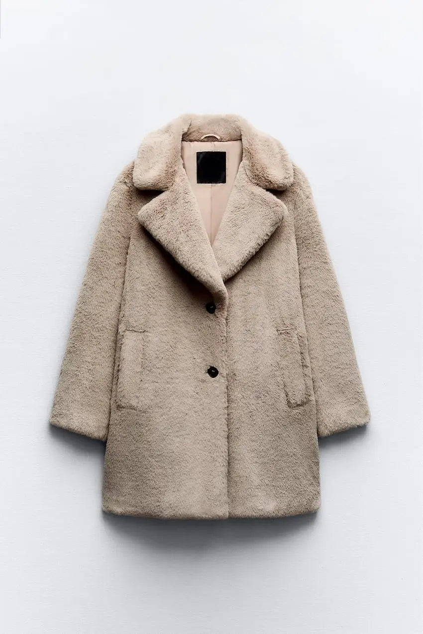 Fall Winter Fashion Artificial Fur Women’s Warm Mid-length Coat