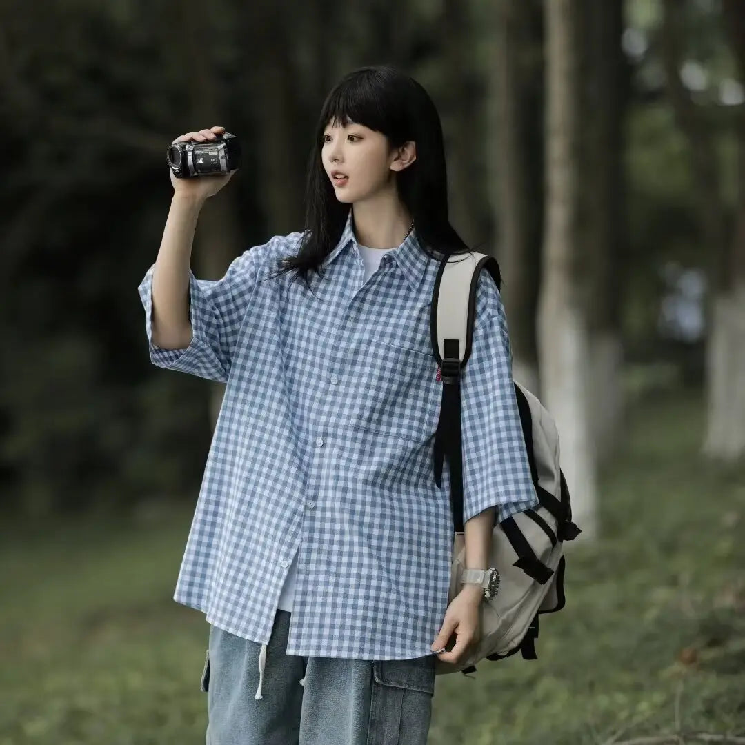 Retro Relaxed-fit Casual Three-quarter-sleeve Shirt
