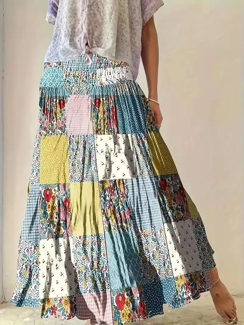 Printed Stitching Women’s Popular Floral Skirt Long Skirt