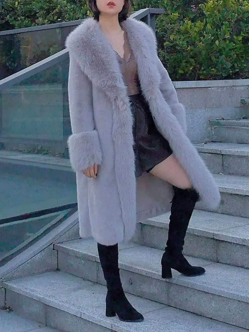 Women’s Thick Faux Rabbit Fur Mid-Length Leather Coat | same ANTHEM.