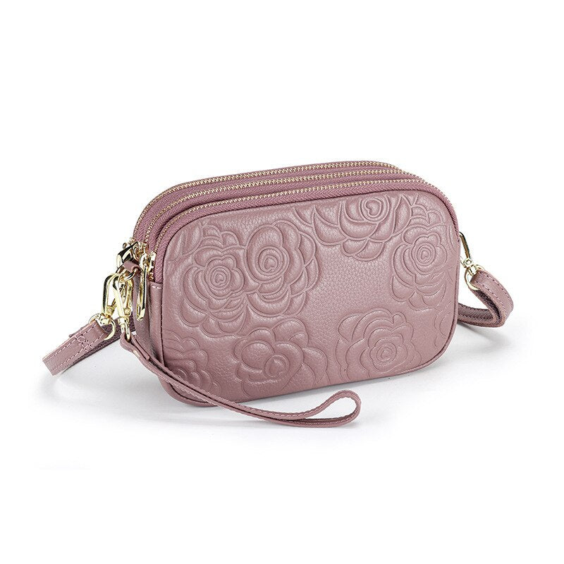 Camellia Leather Messenger Bag | Soulmate Streetwear by same ANTHEM. - Light Purple / 20x12x6cm