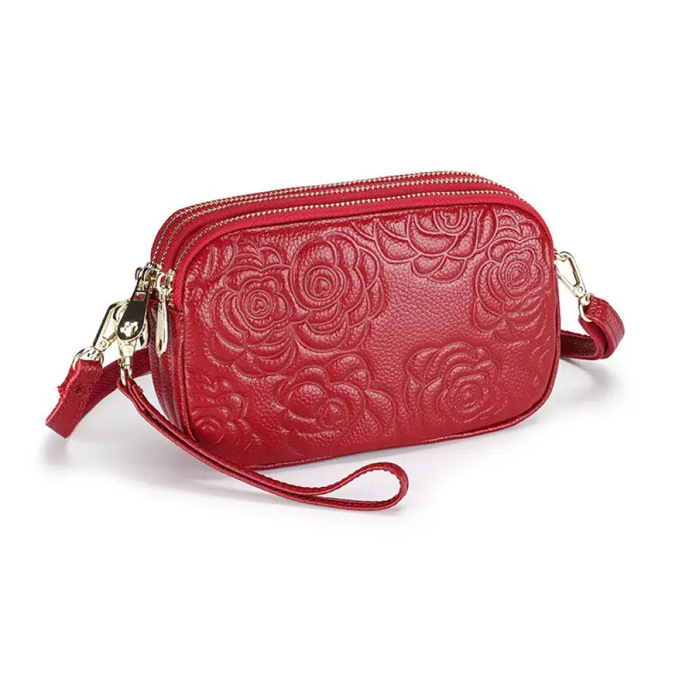 Camellia Leather Messenger Bag | Soulmate Streetwear by same ANTHEM. - Wine Red / 20x12x6cm