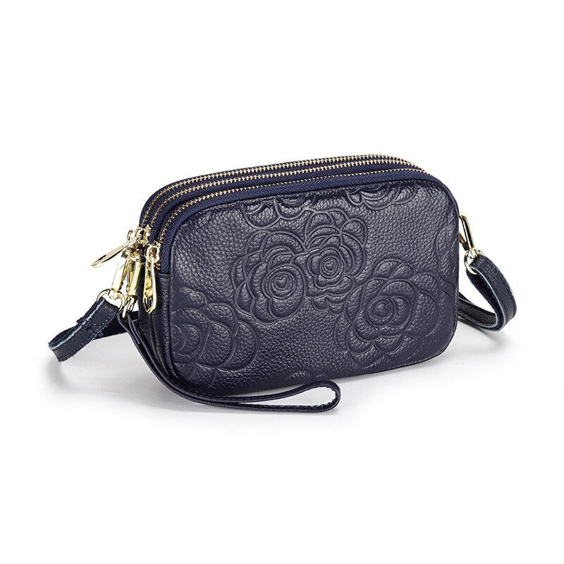 Camellia Leather Messenger Bag | Soulmate Streetwear by same ANTHEM. - Blue / 20x12x6cm