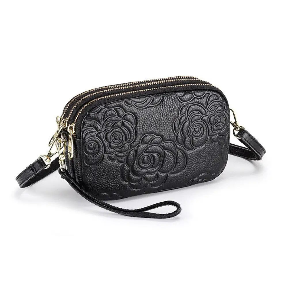 Camellia Leather Messenger Bag | Soulmate Streetwear by same ANTHEM. - Black / 20x12x6cm