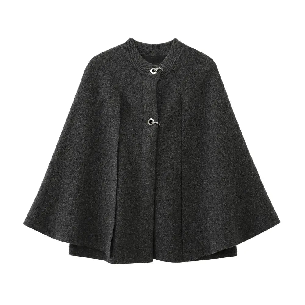 Cape Round Neck Long Sleeve Knitted Sweater Coat | same ANTHEM. - Gray / L - Jacket