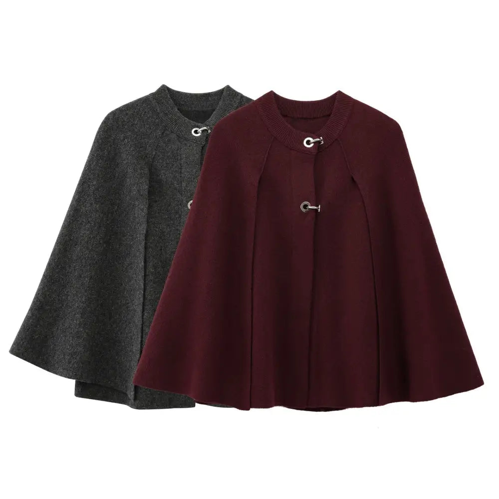 Cape Round Neck Long Sleeve Knitted Sweater Coat | same ANTHEM. - Jacket