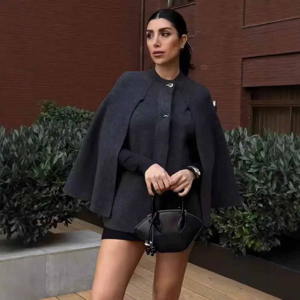 Cape Round Neck Long Sleeve Knitted Sweater Coat | same ANTHEM. - Jacket