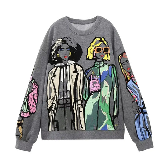 Cartoon Contrast Gray Sweatshirt – Dreamy Soulmate Streetwear | same ANTHEM