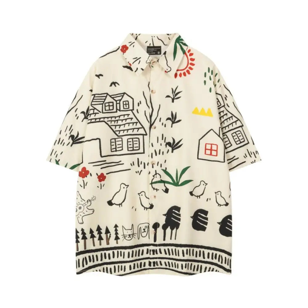 Cartoon Printed Loose Shirt – same ANTHEM. Playful Soulmate Streetwear for Men
