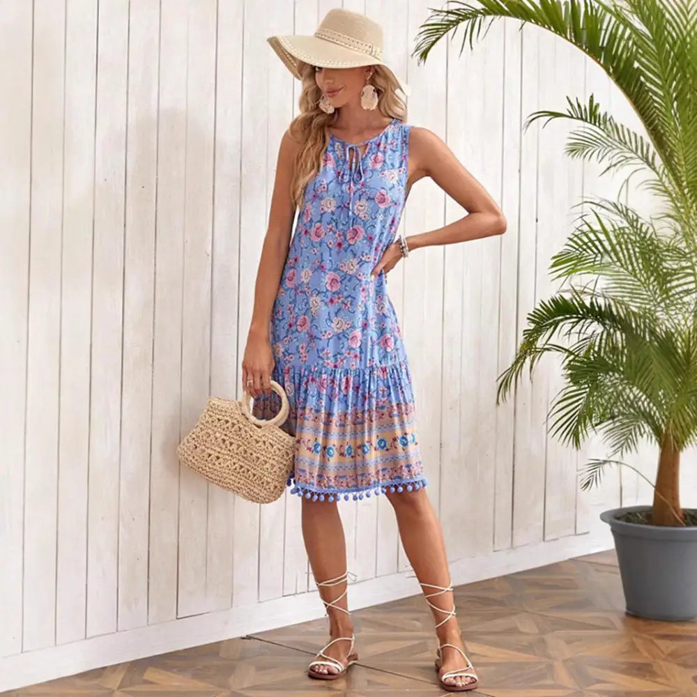 Casual Bohemian V-neck Rayon Printed Dress | Romantic & Chic Dress for Lovers | Same Anthem