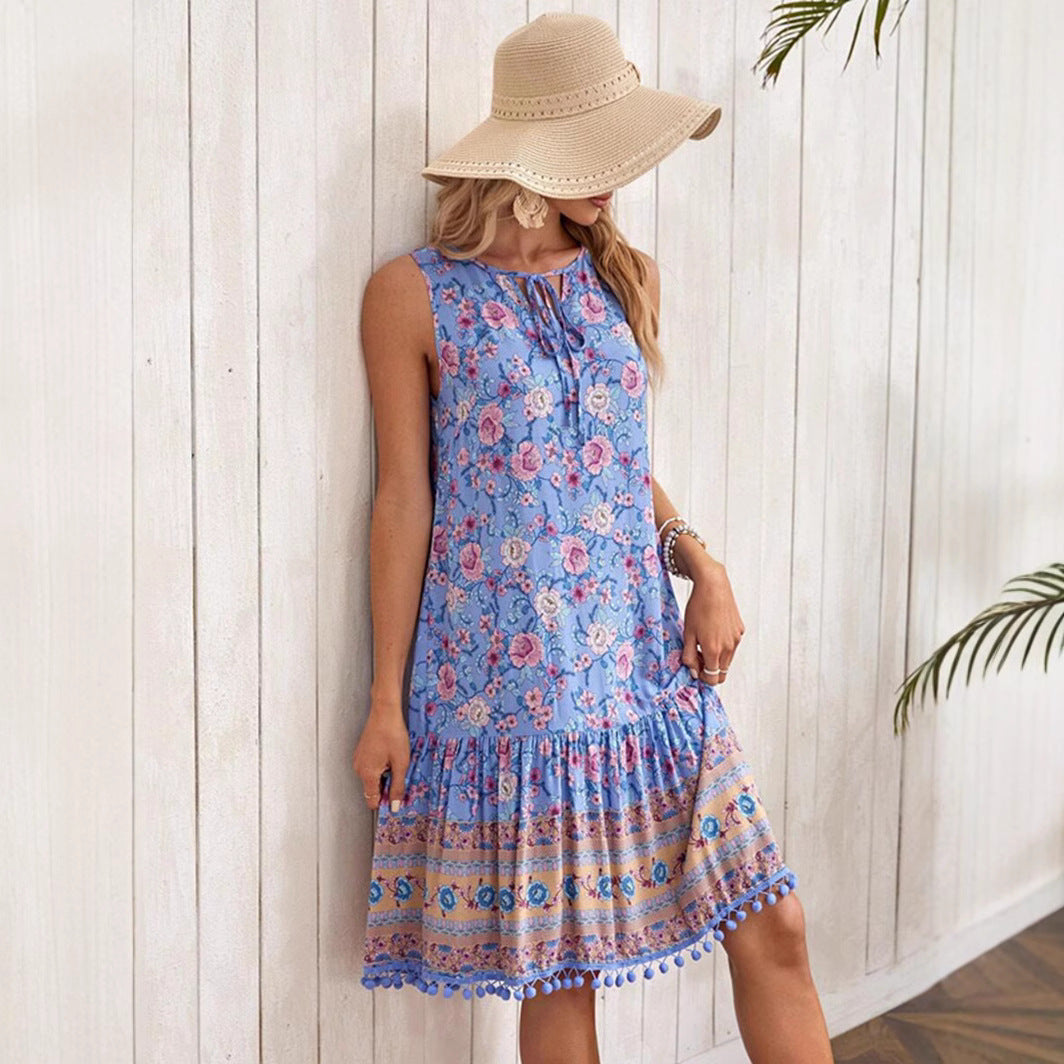 Casual Bohemian V-neck Rayon Printed Dress | Romantic & Chic Dress for Lovers | Same Anthem