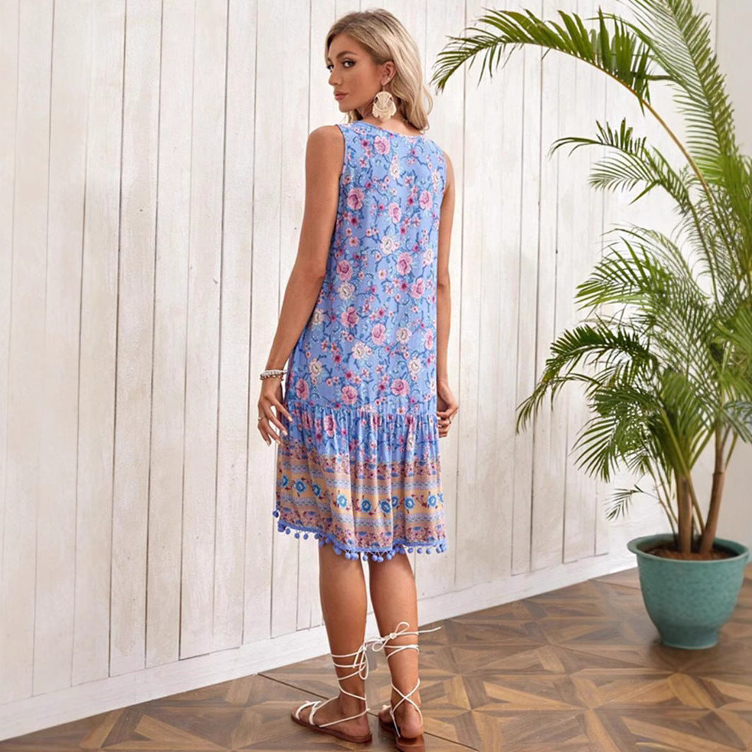 Casual Bohemian V-neck Rayon Printed Dress | Romantic & Chic Dress for Lovers | Same Anthem