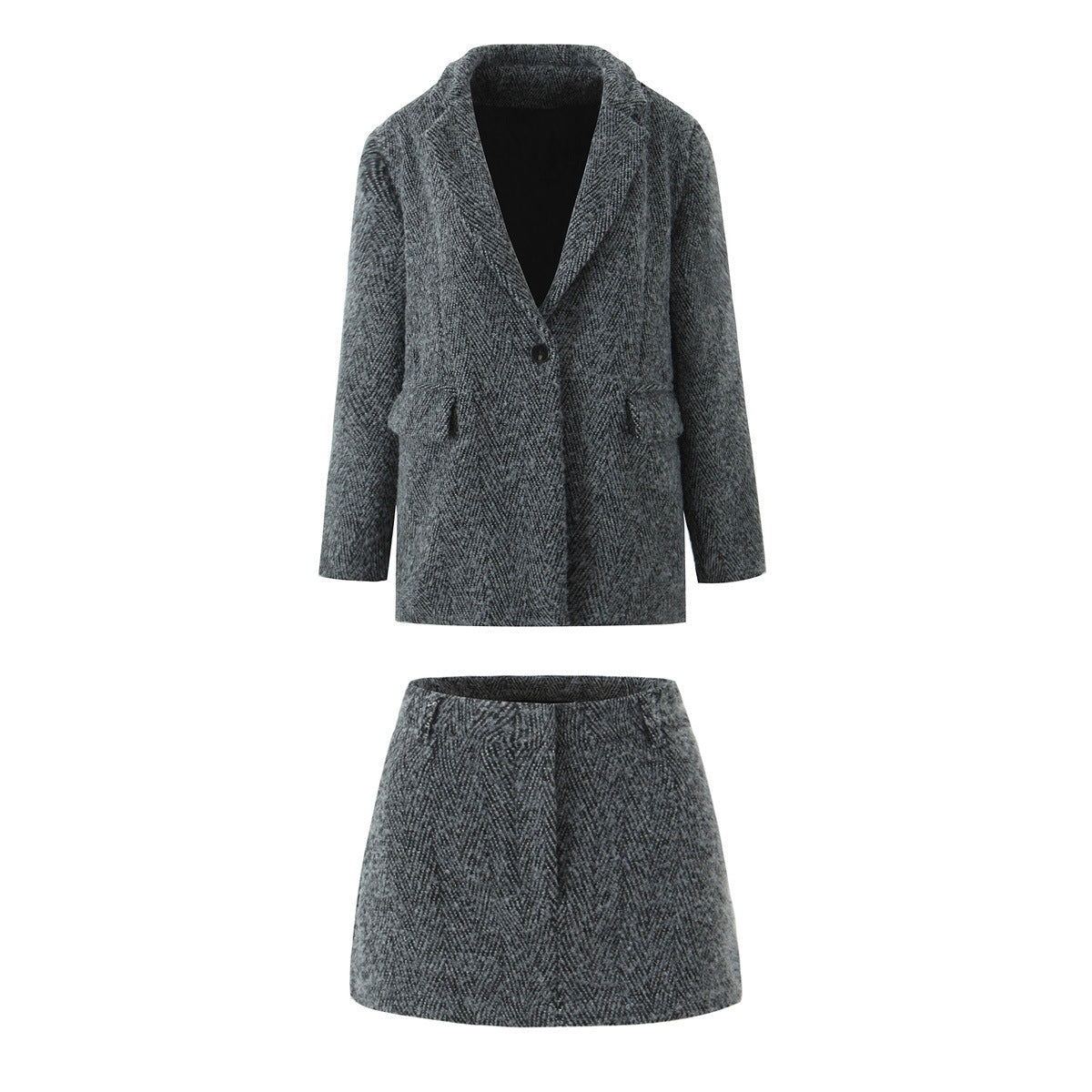 Casual Chic Woolen Suit Set – same ANTHEM - Black gray set / S