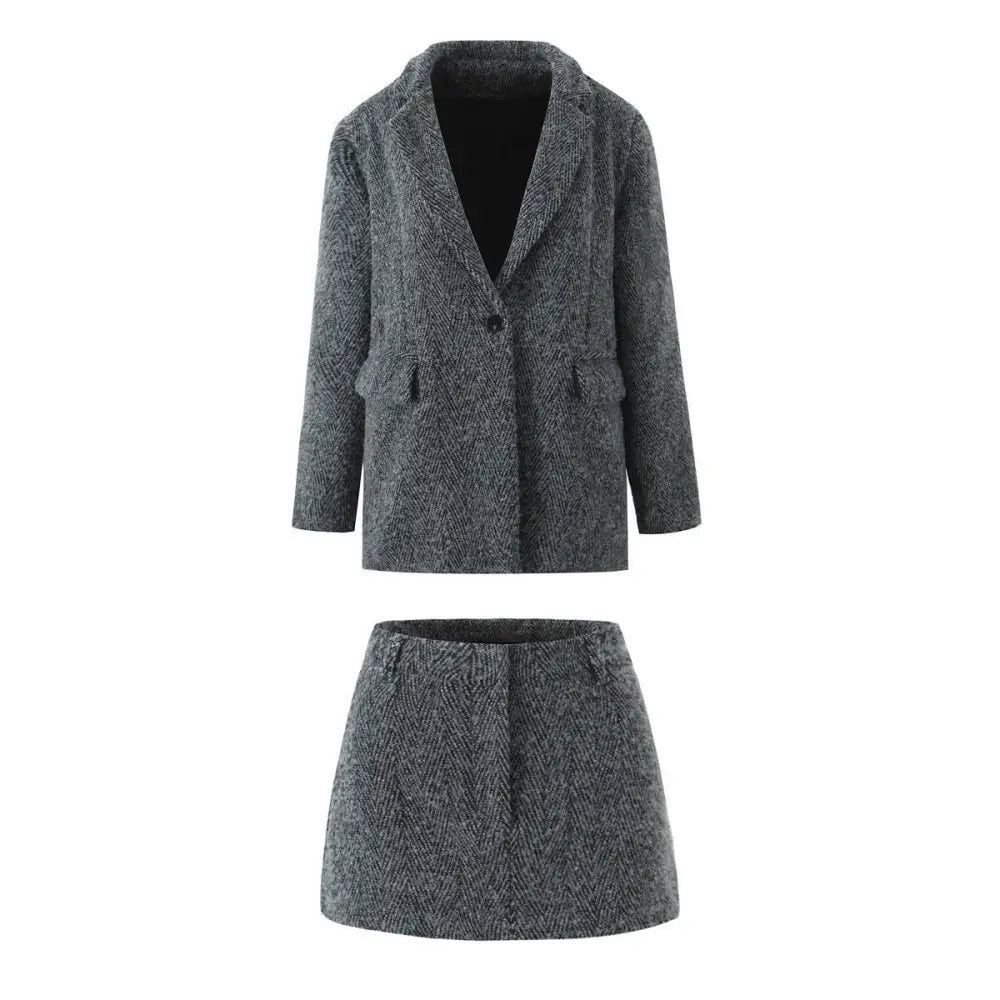 Casual Chic Woolen Suit Set – same ANTHEM - Black gray set / S
