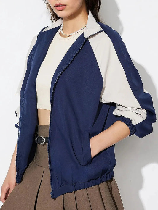 Casual Color Blocked Loose Jacket | same ANTHEM. Soulmate Streetwear - Dark Blue / XL