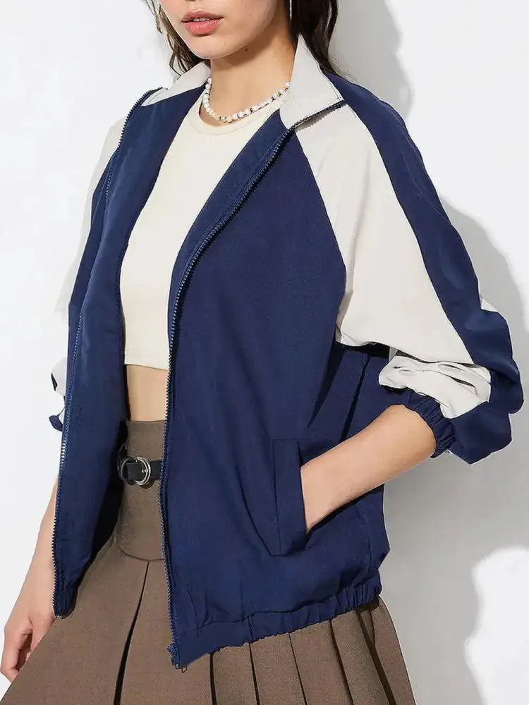 Casual Color Blocked Loose Jacket | same ANTHEM. Soulmate Streetwear - Dark Blue / XL