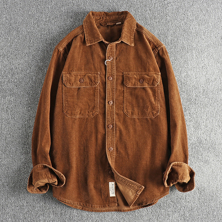 Casual Corduroy Cotton Long-Sleeved Shirt for Men | same ANTHEM - Caramel Color / 2XL
