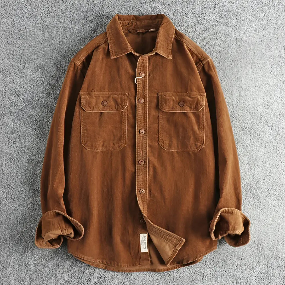 Casual Corduroy Cotton Long-Sleeved Shirt for Men | same ANTHEM - Caramel Color / 2XL