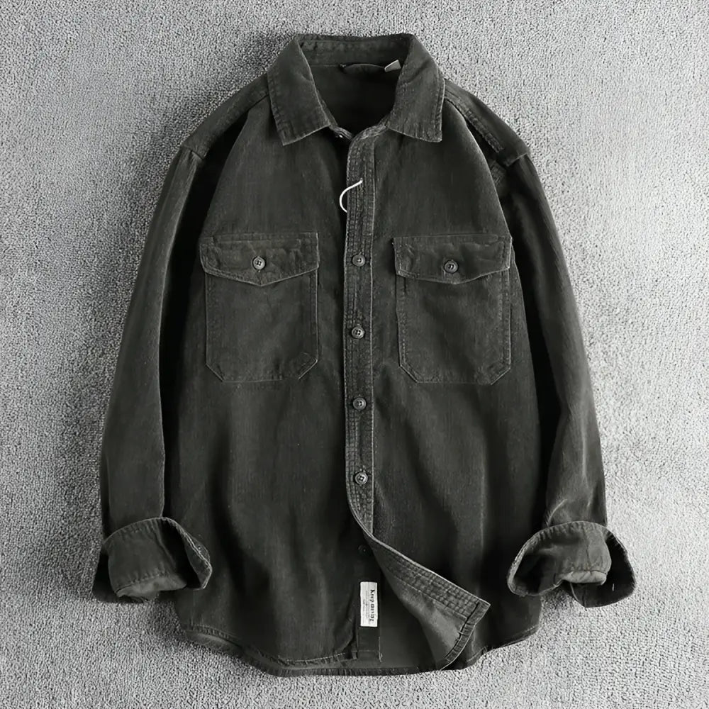 Casual Corduroy Cotton Long-Sleeved Shirt for Men | same ANTHEM - Blackish green / 2XL