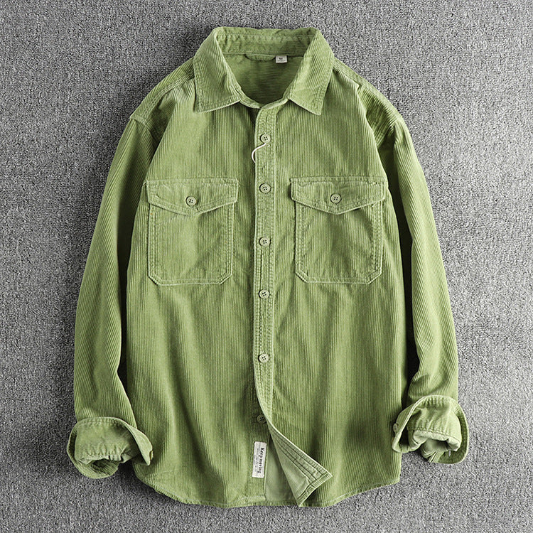 Casual Corduroy Cotton Long-Sleeved Shirt for Men | same ANTHEM - Apple Green / 2XL