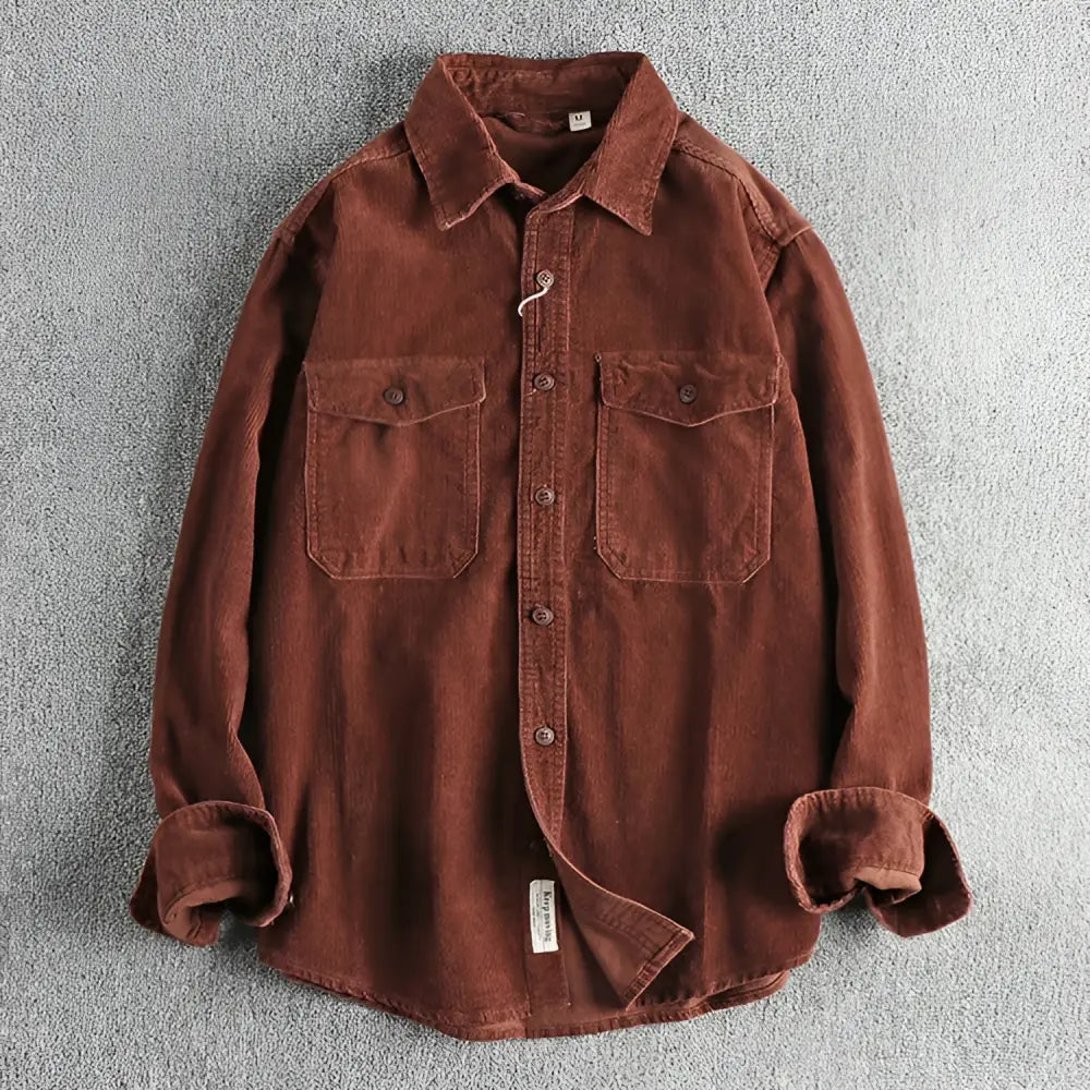 Casual Corduroy Cotton Long-Sleeved Shirt for Men | same ANTHEM - Brown Red / 2XL