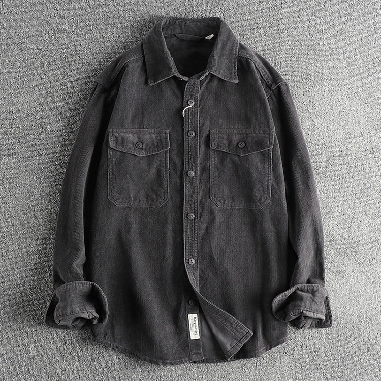 Casual Corduroy Cotton Long-Sleeved Shirt for Men | same ANTHEM - Dark Gray / 2XL